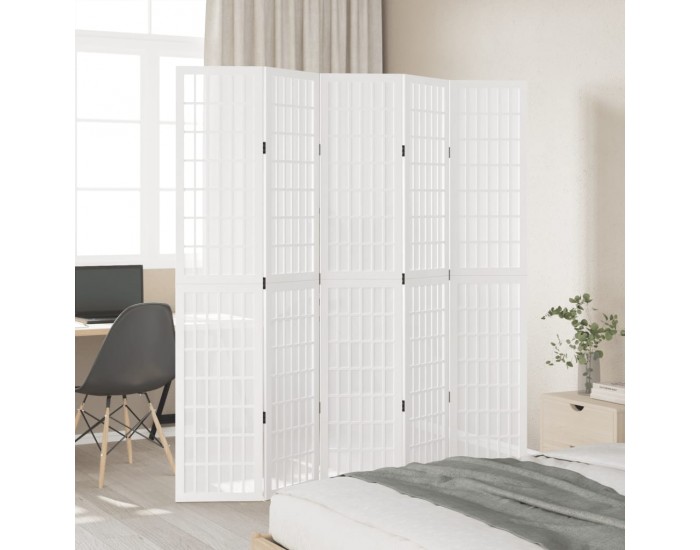 Sonata H Разделител за стая, 5 панела, бял, дърво пауловния масив
