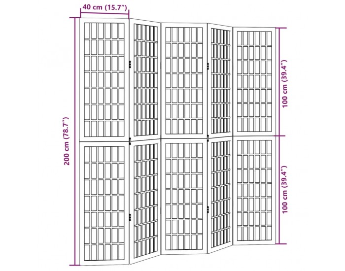 Sonata H Разделител за стая, 5 панела, бял, дърво пауловния масив