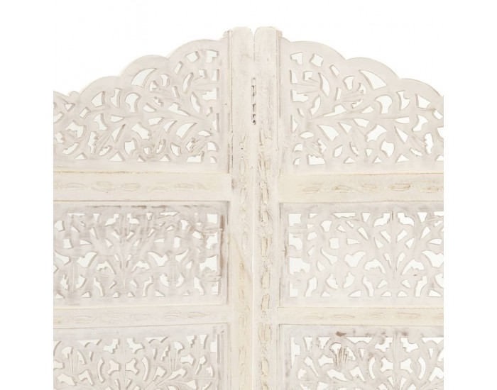 Sonata H Ръчно резбован параван, 4 панела, бял, 160x165 cм, манго масив