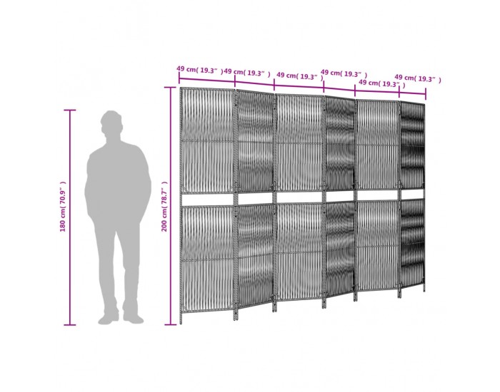 Sonata H Параван за стая, 6 панела, черен, полиратан