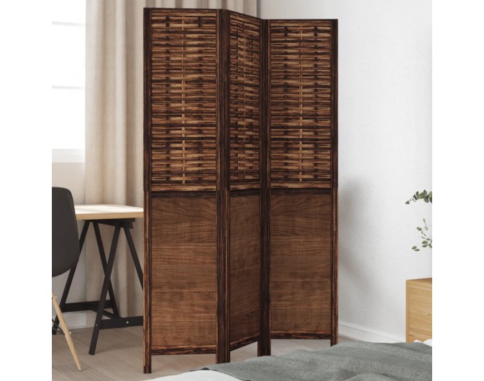 Sonata H Разделител за стая, 3 панела, тъмнокафяв, дърво пауловния масив
