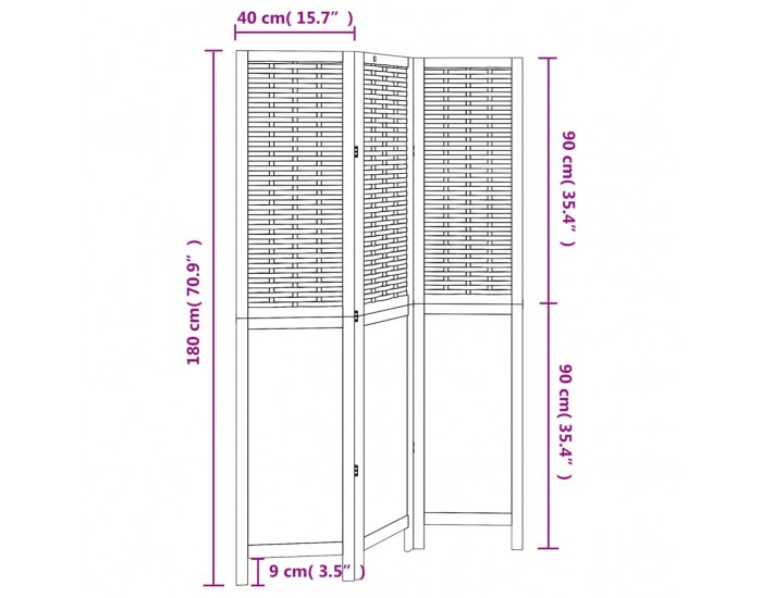 Sonata H Разделител за стая, 3 панела, тъмнокафяв, дърво пауловния масив