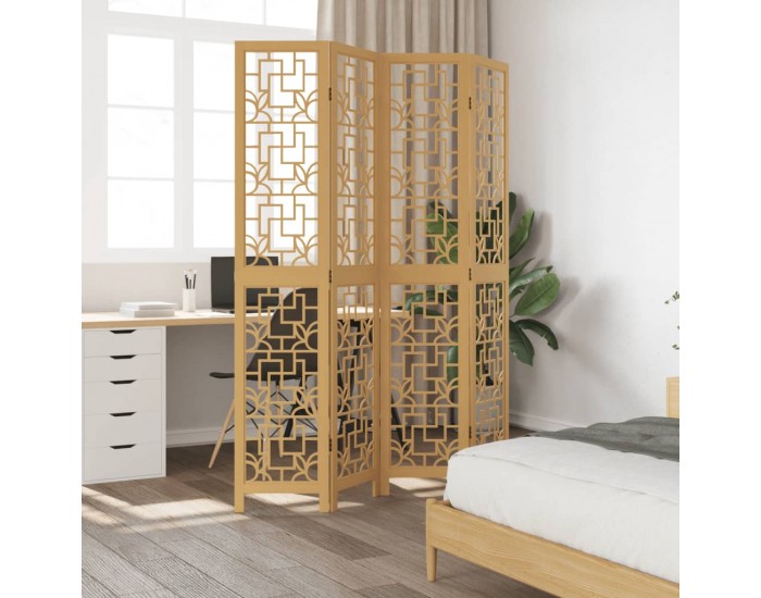 Sonata H Разделител за стая, 4 панела, кафяв, дърво пауловния масив