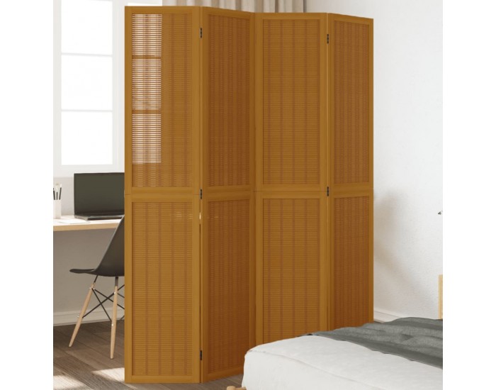 Sonata H Разделител за стая, 4 панела, кафяв, дърво пауловния масив
