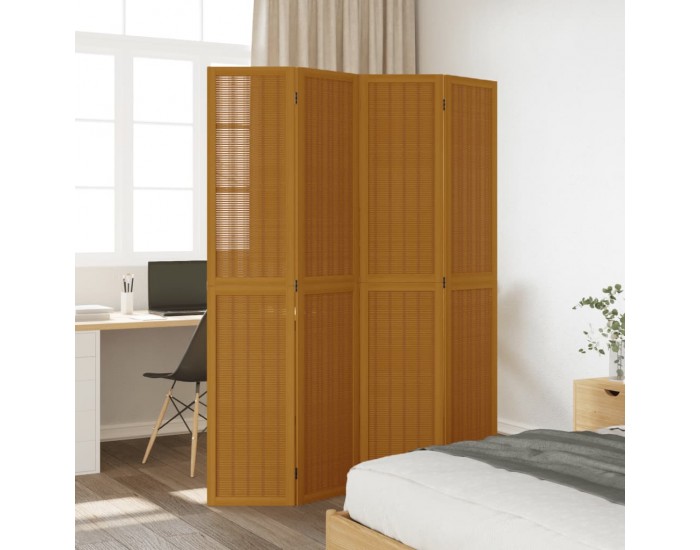 Sonata H Разделител за стая, 4 панела, кафяв, дърво пауловния масив