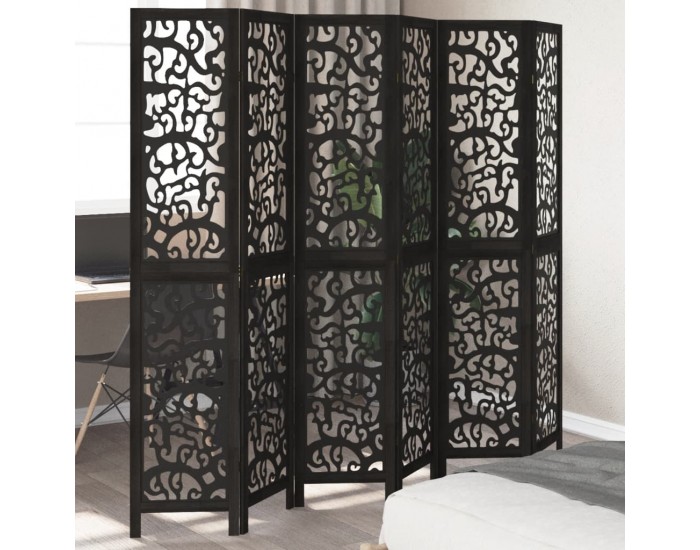 Sonata H Разделител за стая, 6 панела, черен, дърво пауловния масив