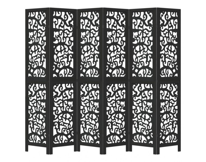 Sonata H Разделител за стая, 6 панела, черен, дърво пауловния масив