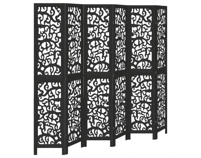 Sonata H Разделител за стая, 6 панела, черен, дърво пауловния масив