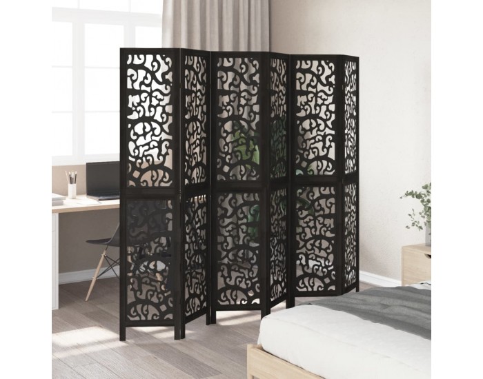 Sonata H Разделител за стая, 6 панела, черен, дърво пауловния масив