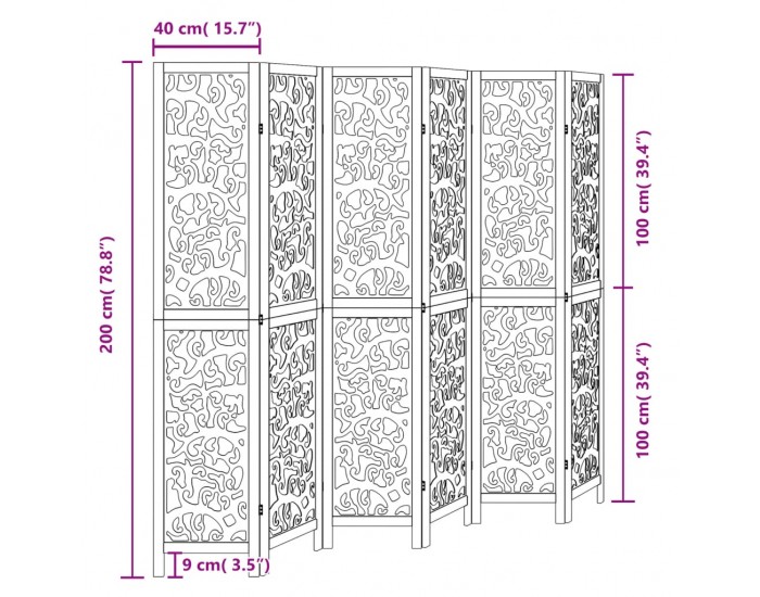 Sonata H Разделител за стая, 6 панела, черен, дърво пауловния масив