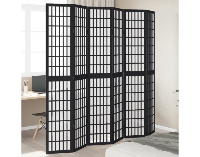 Sonata H Разделител за стая, 6 панела, черен, дърво пауловния масив