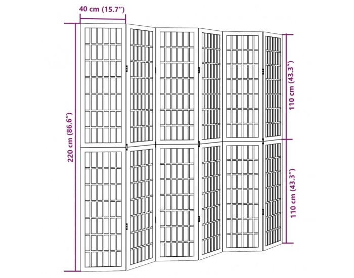 Sonata H Разделител за стая, 6 панела, черен, дърво пауловния масив
