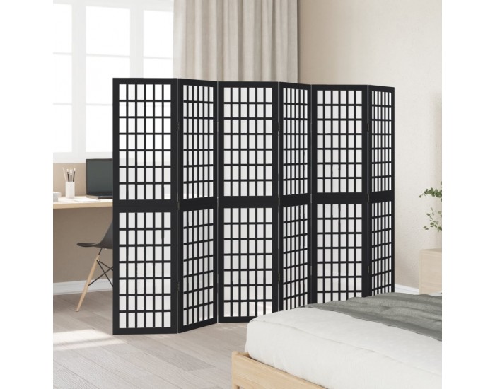 Sonata H Разделител за стая, 6 панела, черен, дърво пауловния масив