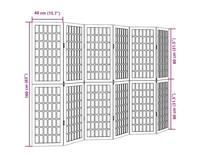 Sonata H Разделител за стая, 6 панела, черен, дърво пауловния масив