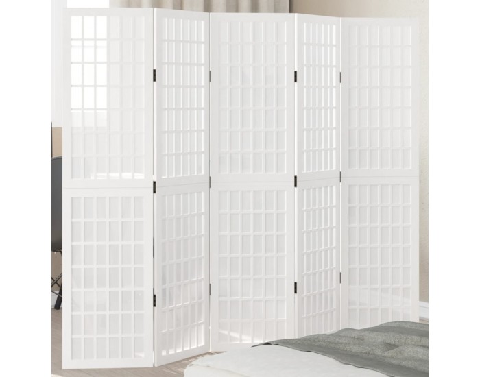 Sonata H Разделител за стая, 5 панела, бял, дърво пауловния масив