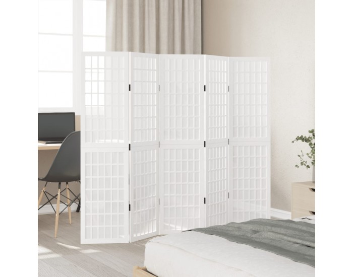 Sonata H Разделител за стая, 5 панела, бял, дърво пауловния масив