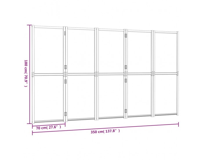 Sonata H Параван за стая, 5 панела, черен, 350x180 cм
