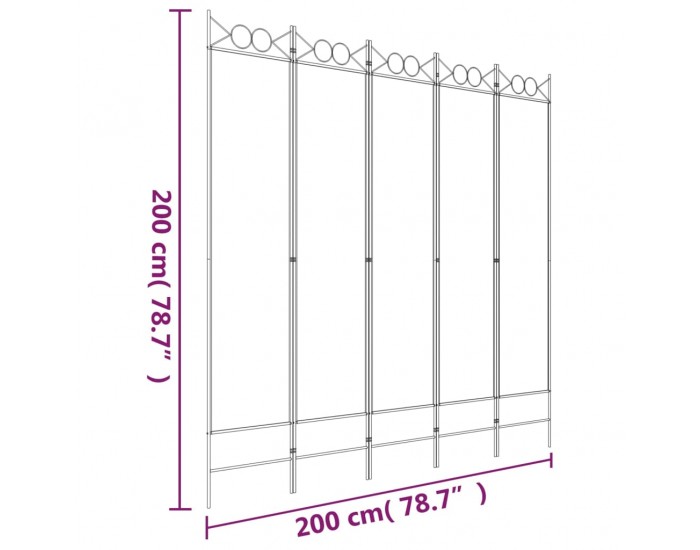 Sonata H Параван за стая, 5 панела, бял, 200x200 см, текстил
