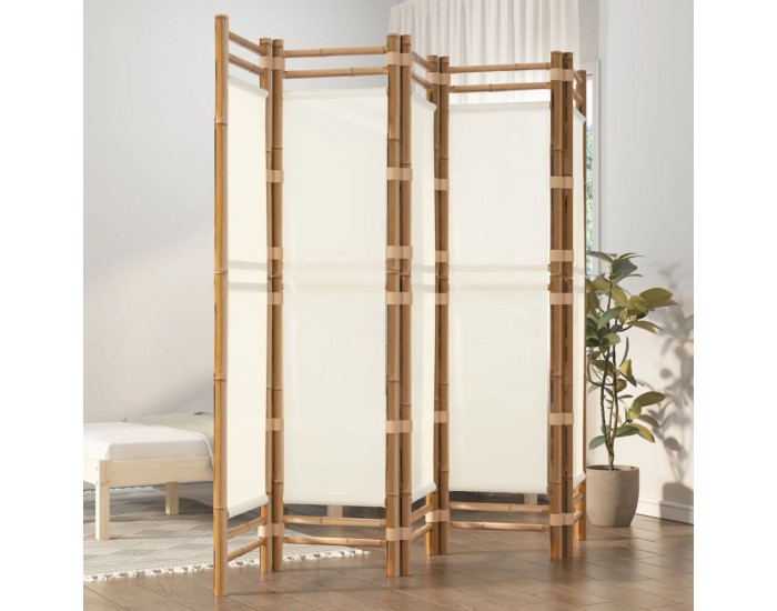 Sonata H Сгъваема 5-панелна преграда за стая 200 см бамбук и платно