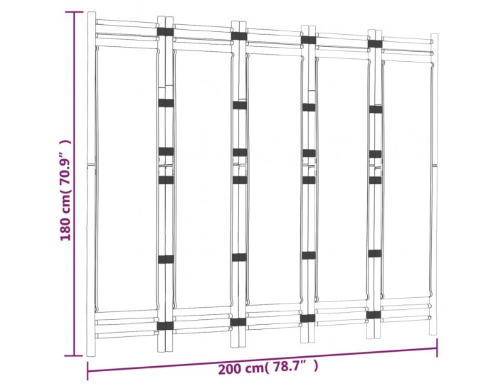 Sonata H Сгъваема 5-панелна преграда за стая 200 см бамбук и платно