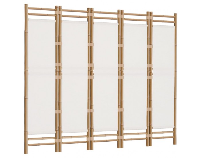 Sonata H Сгъваема 5-панелна преграда за стая 200 см бамбук и платно