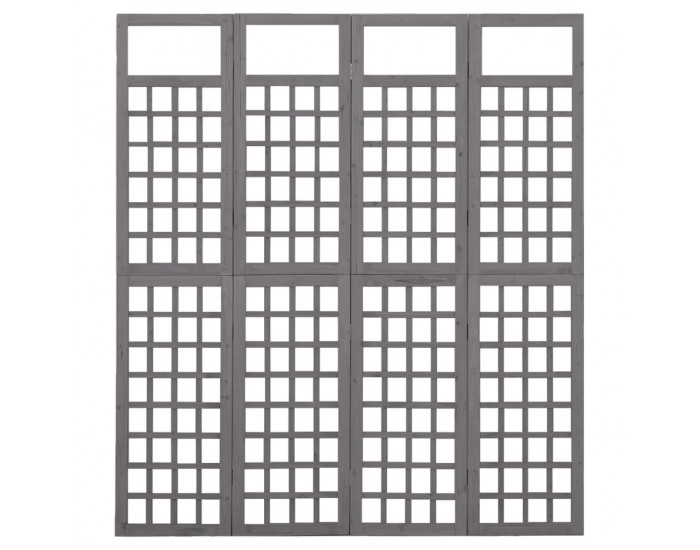 Sonata H Параван за стая, 4 панела, сив, масивна ела, 161x180 см