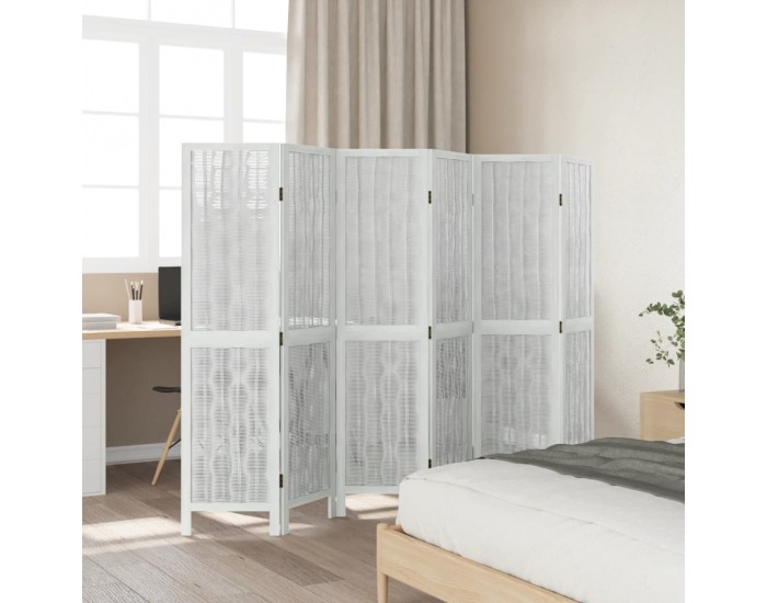 Sonata H Разделител за стая, 6 панела, бял, дърво пауловния масив
