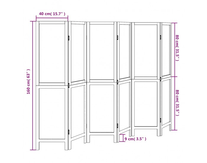 Sonata H Разделител за стая, 6 панела, бял, дърво пауловния масив