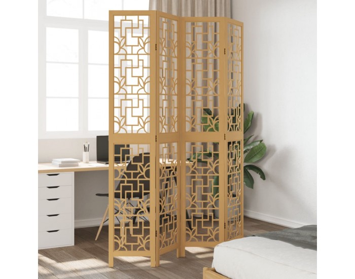 Sonata H Разделител за стая, 4 панела, кафяв, дърво пауловния масив