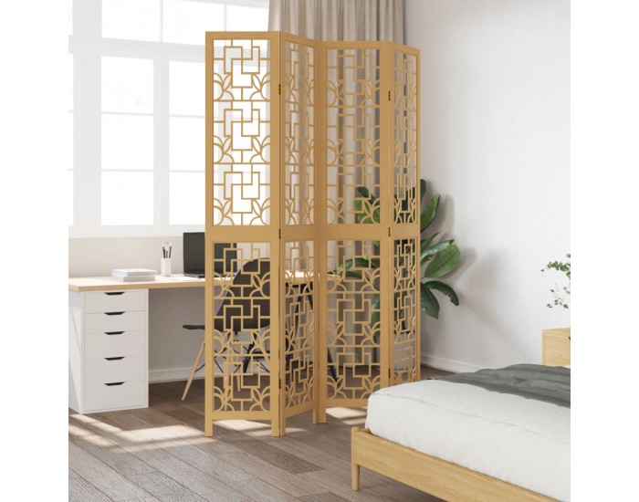 Sonata H Разделител за стая, 4 панела, кафяв, дърво пауловния масив