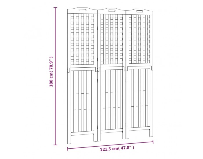 Sonata H Параван за стая, 3 панела, 121,5x2x180 cм, акациево дърво масив