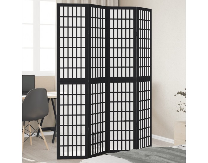 Sonata H Разделител за стая, 4 панела, черен, дърво пауловния масив