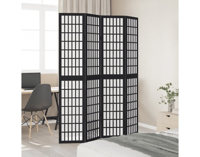 Sonata H Разделител за стая, 4 панела, черен, дърво пауловния масив