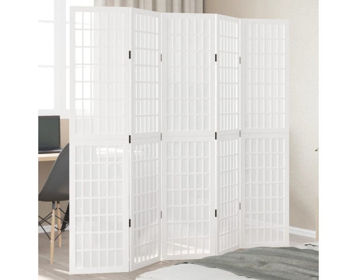 Sonata H Разделител за стая, 5 панела, бял, дърво пауловния масив