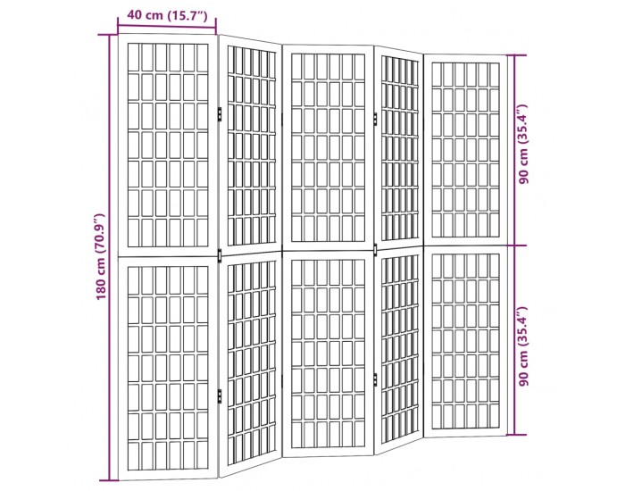 Sonata H Разделител за стая, 5 панела, бял, дърво пауловния масив