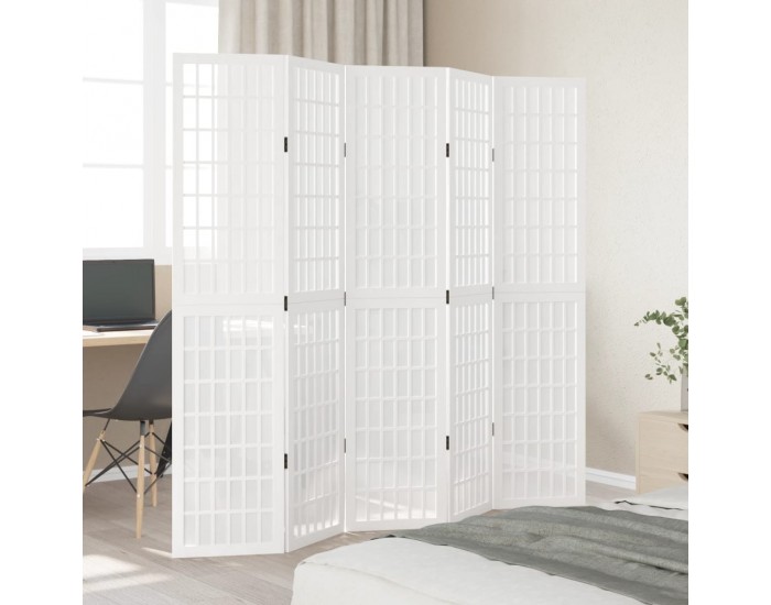 Sonata H Разделител за стая, 5 панела, бял, дърво пауловния масив
