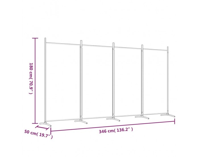 Sonata H Параван за стая, бял, 4 панела, 346x180 см, плат
