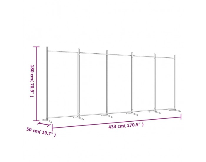 Sonata H Параван за стая, 5 панела, черен, 433x180 см, плат