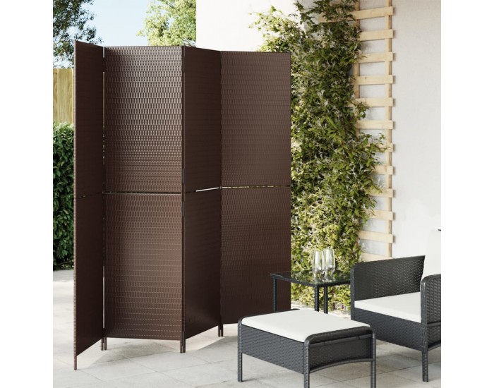 Sonata H Параван за стая, 4 панела, кафяв, полиратан