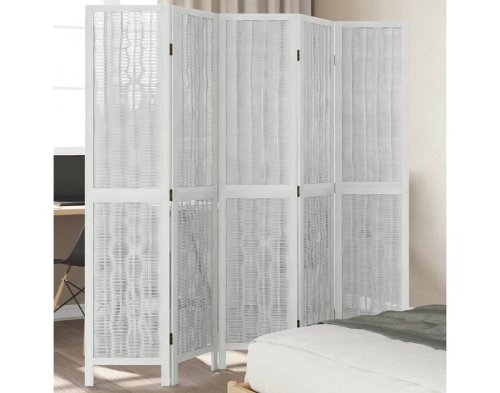 Sonata H Разделител за стая, 5 панела, бял, дърво пауловния масив