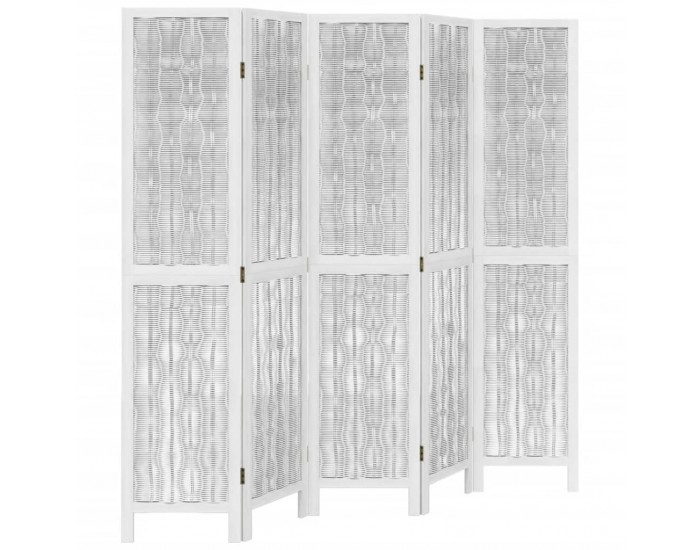 Sonata H Разделител за стая, 5 панела, бял, дърво пауловния масив