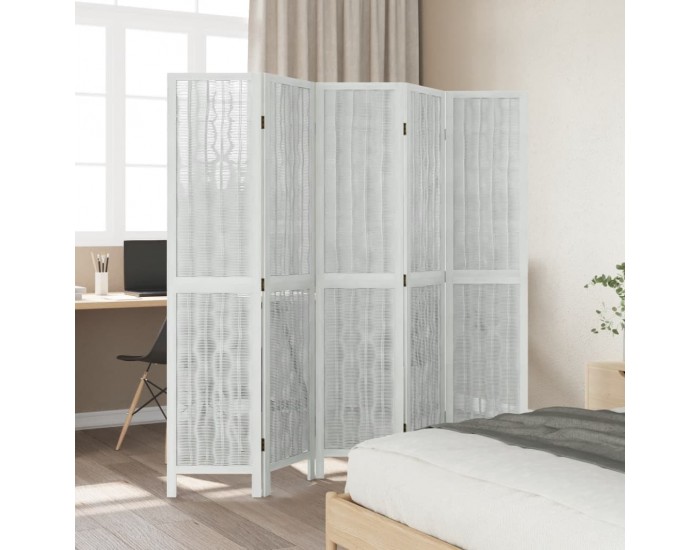 Sonata H Разделител за стая, 5 панела, бял, дърво пауловния масив