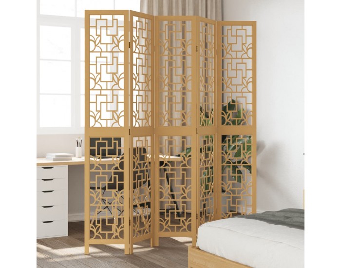 Sonata H Разделител за стая, 5 панела, кафяв, дърво пауловния масив