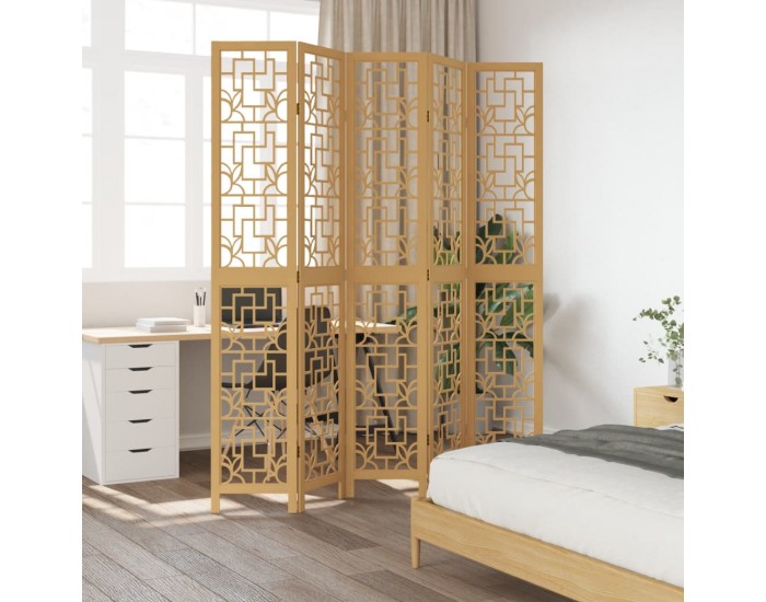 Sonata H Разделител за стая, 5 панела, кафяв, дърво пауловния масив