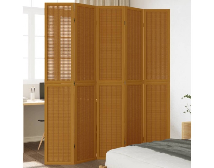Sonata H Разделител за стая, 5 панела, кафяв, дърво пауловния масив