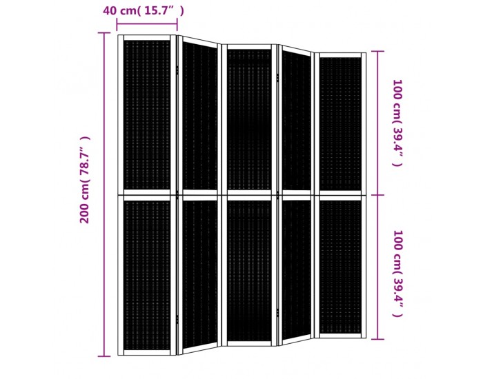 Sonata H Разделител за стая, 5 панела, кафяв, дърво пауловния масив