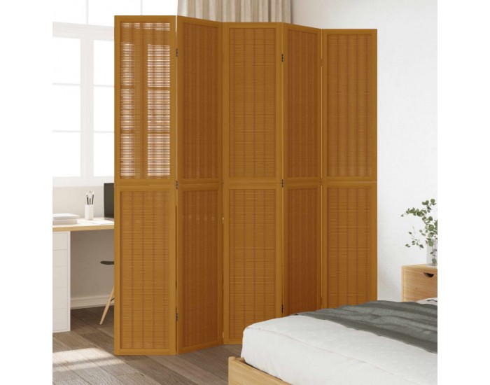 Sonata H Разделител за стая, 5 панела, кафяв, дърво пауловния масив