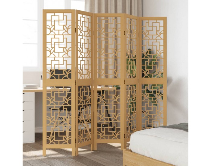 Sonata H Разделител за стая, 5 панела, кафяв, дърво пауловния масив