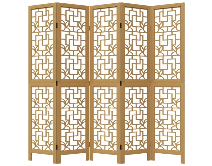 Sonata H Разделител за стая, 5 панела, кафяв, дърво пауловния масив