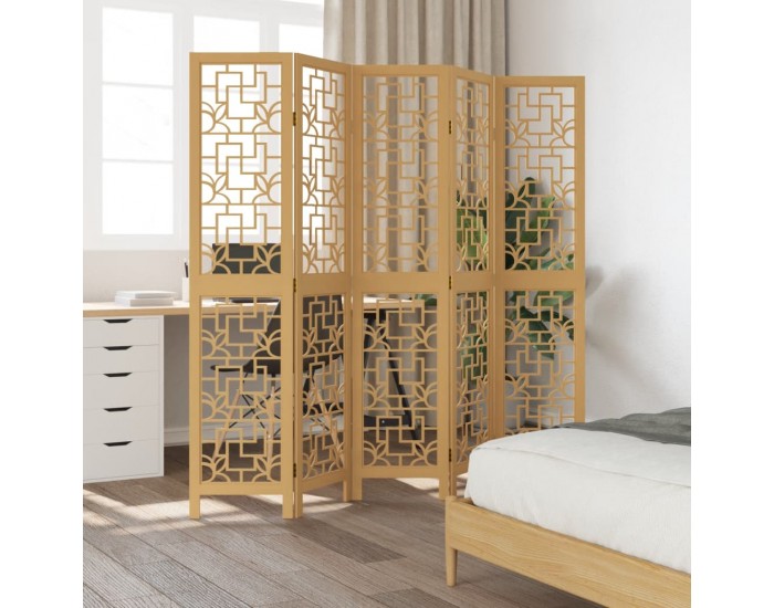 Sonata H Разделител за стая, 5 панела, кафяв, дърво пауловния масив
